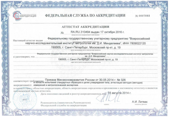 Аттестат аккредитации № RA.RU.310494 Аттестат аккредитации № RA.RU.310494